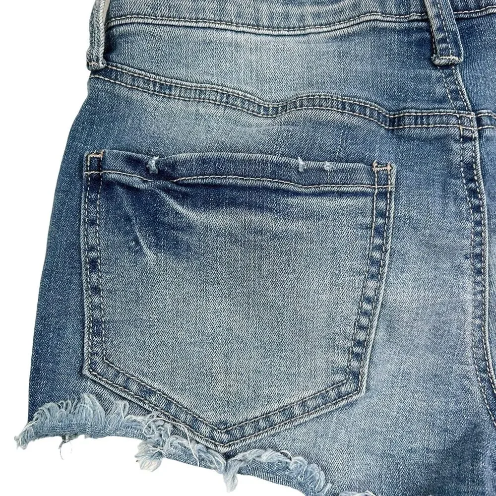 Mudd Jean Shorts 5 High Rise Shortie Floral Embroidered Frayed Raw Hem Stretch - Picture 7 of 13